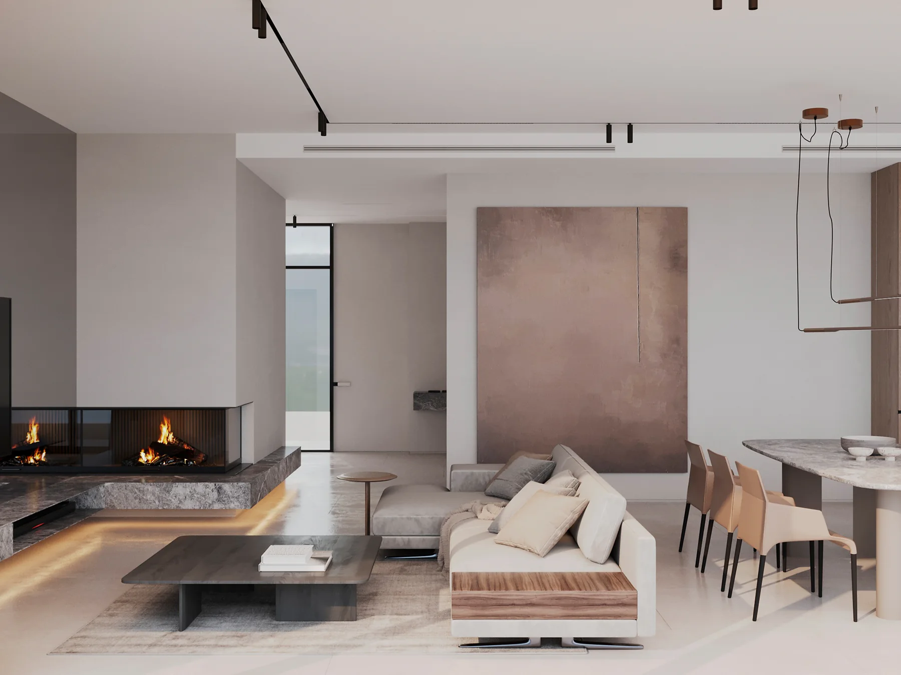 Contemporary open-plan living and dining space at Boka View